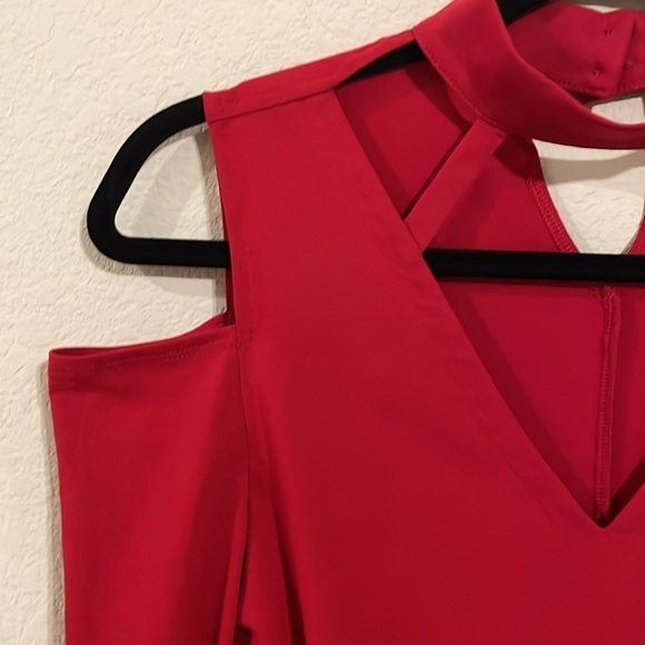 Boston Proper Women's Shirt Small Red Cutout Mock Stretch Fitted Bodycon - Picture 7 of 14